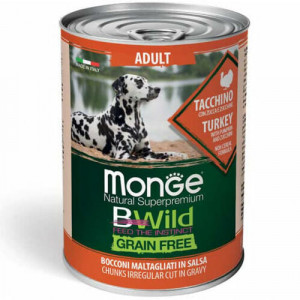 MONGE DOG BWILD CHUNKIES TURKEY suņu konservi Tītars mērcē 400g